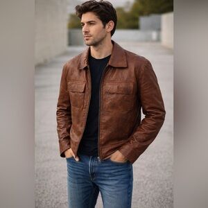 Sonny bono Men's Brown Leather Jacket